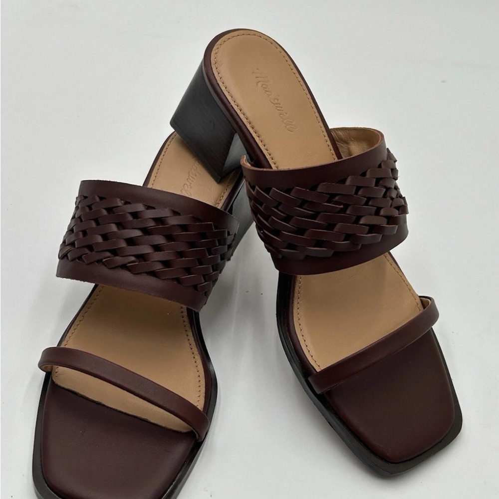 Madewell Brown Woven Leather Sandals w heel - NWT